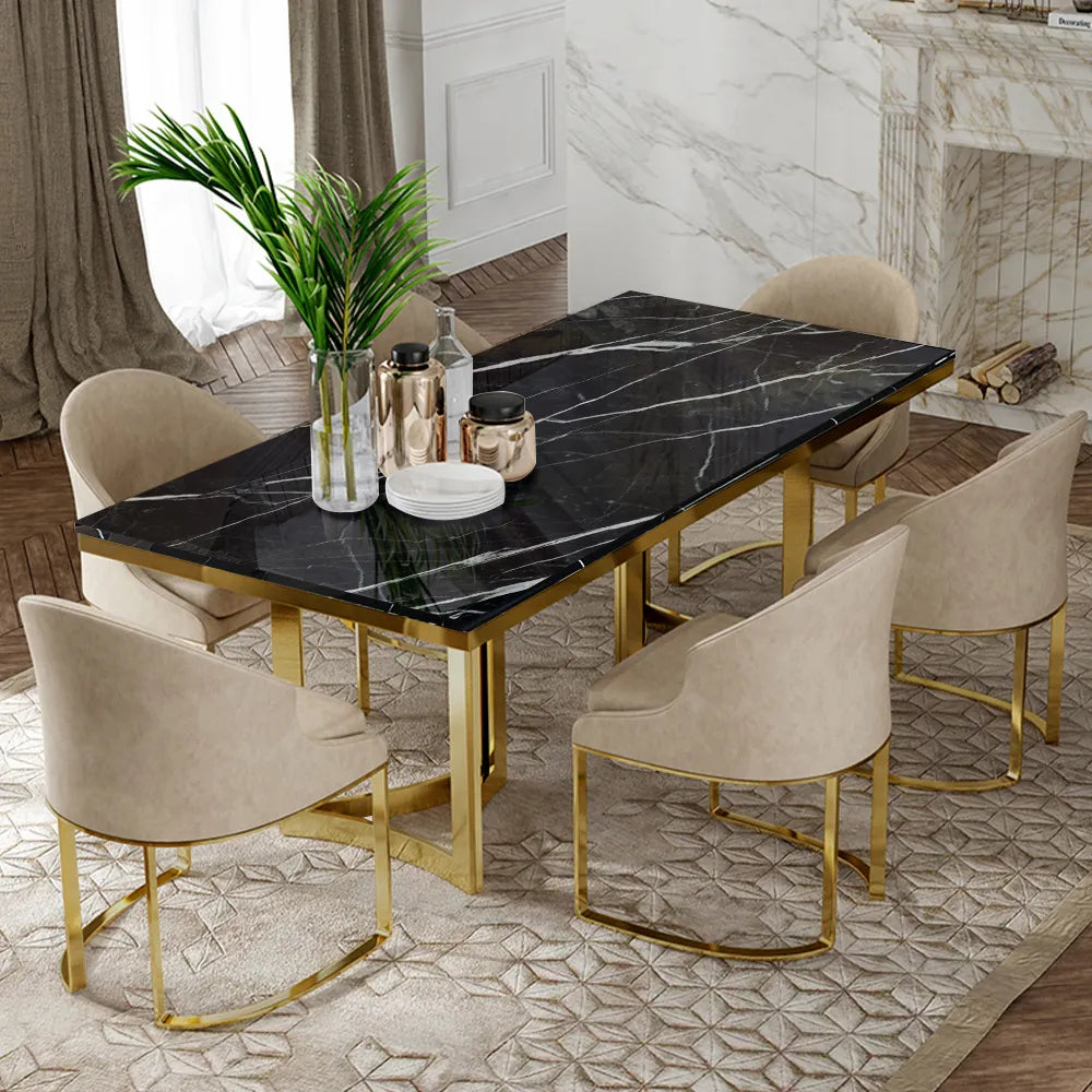 Table à manger moderne Bura en faux marbre de 55 po