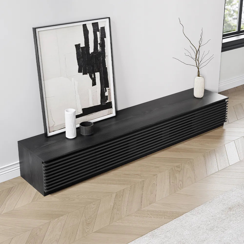 Meuble TV cannelé minimaliste avec tiroirs 