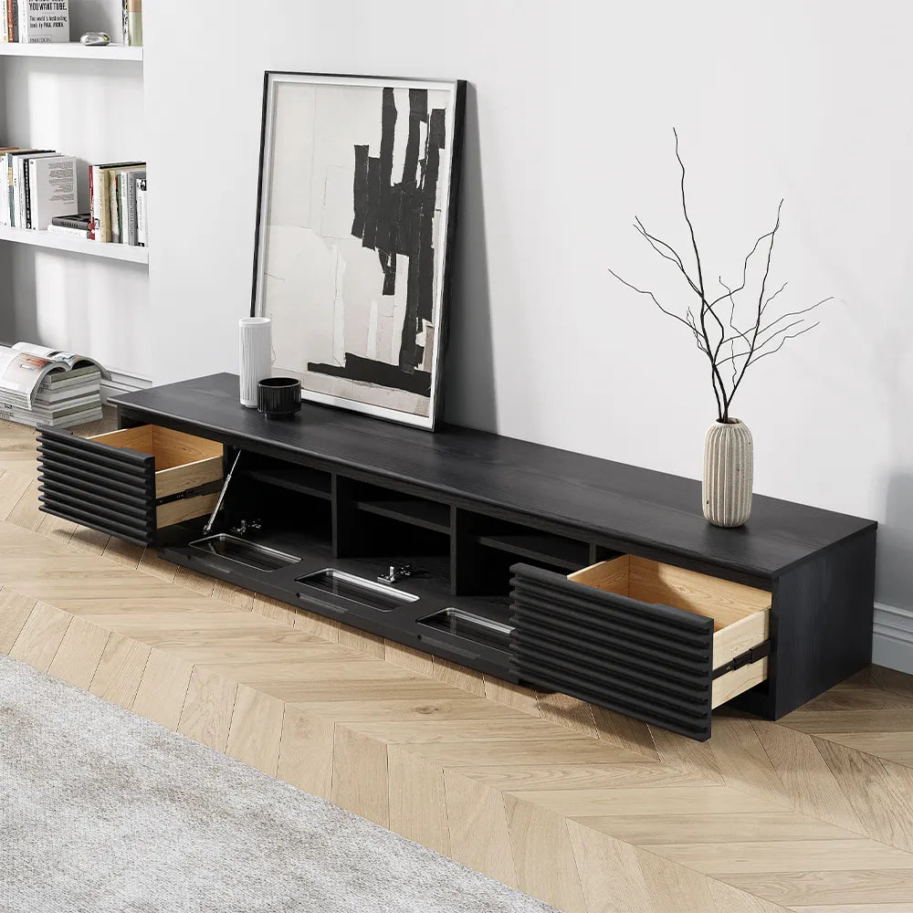 Meuble TV cannelé minimaliste avec tiroirs 