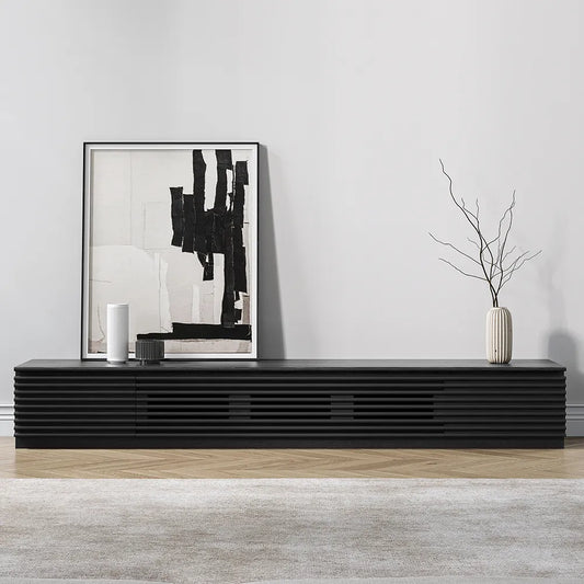 Meuble TV cannelé minimaliste avec tiroirs 
