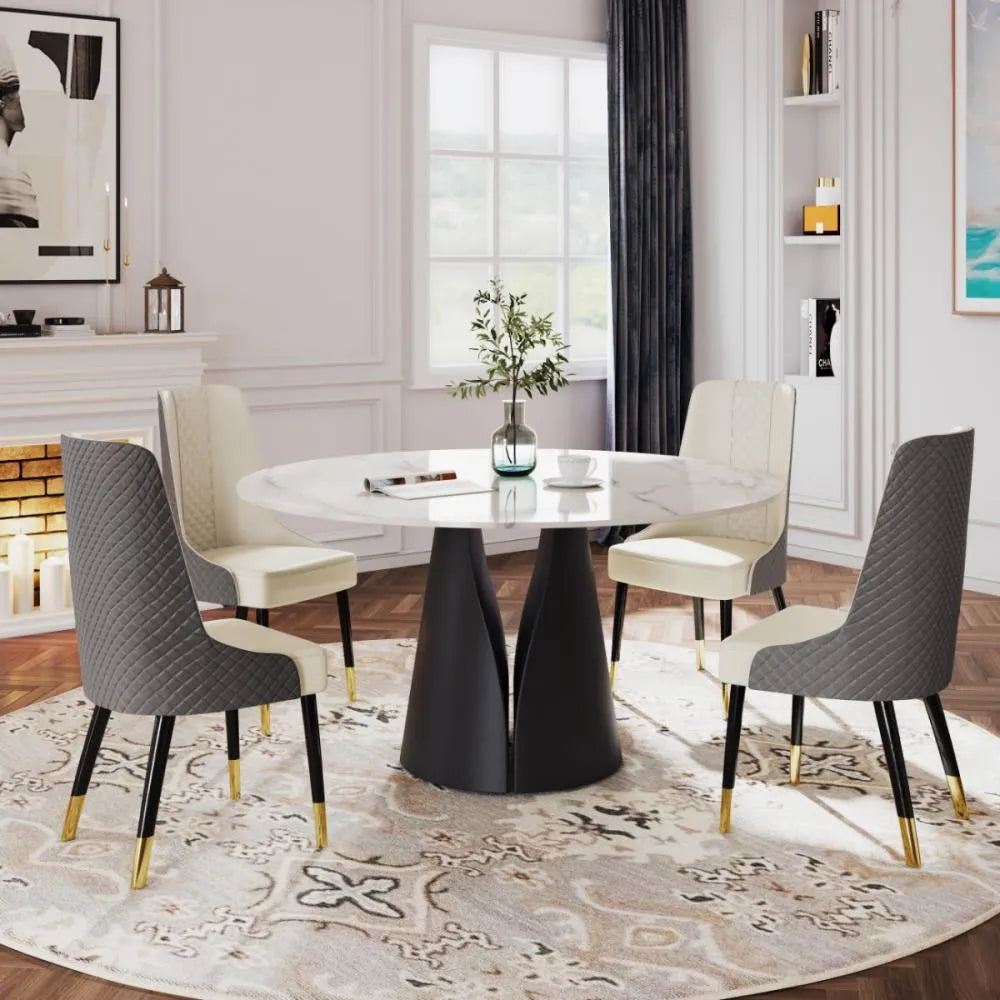 Vera - Table à manger ronde en pierre frittée mate 