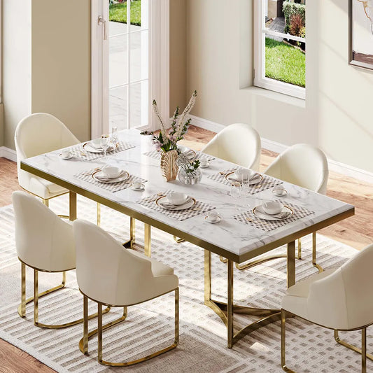 Table à manger moderne Bura en faux marbre de 71 po