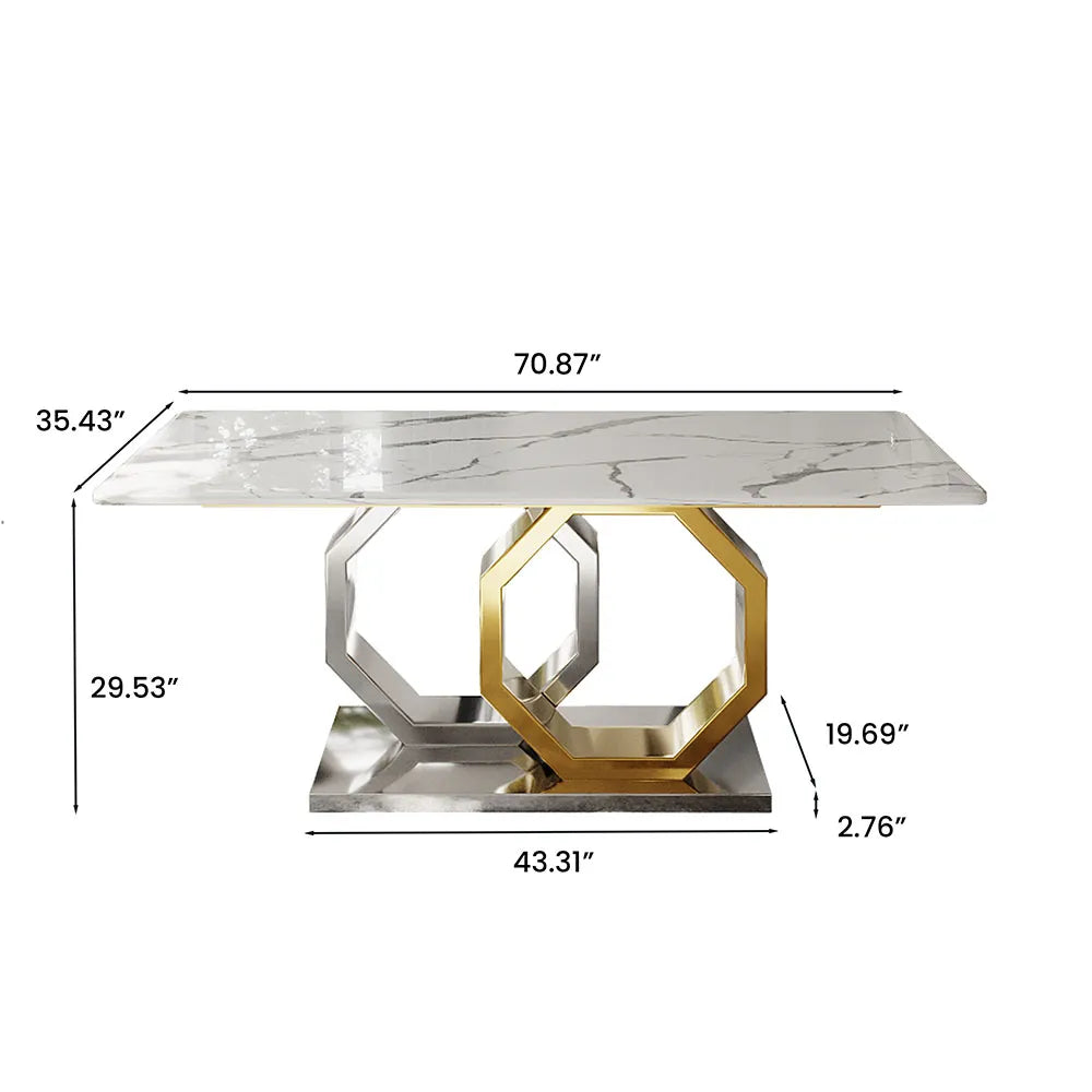 Table à manger moderne en faux marbre blanc 