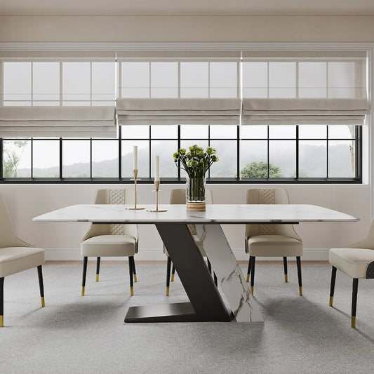 Table à manger rectangulaire blanche de luxe moderne de 71 po pour 4 à 6 personnes