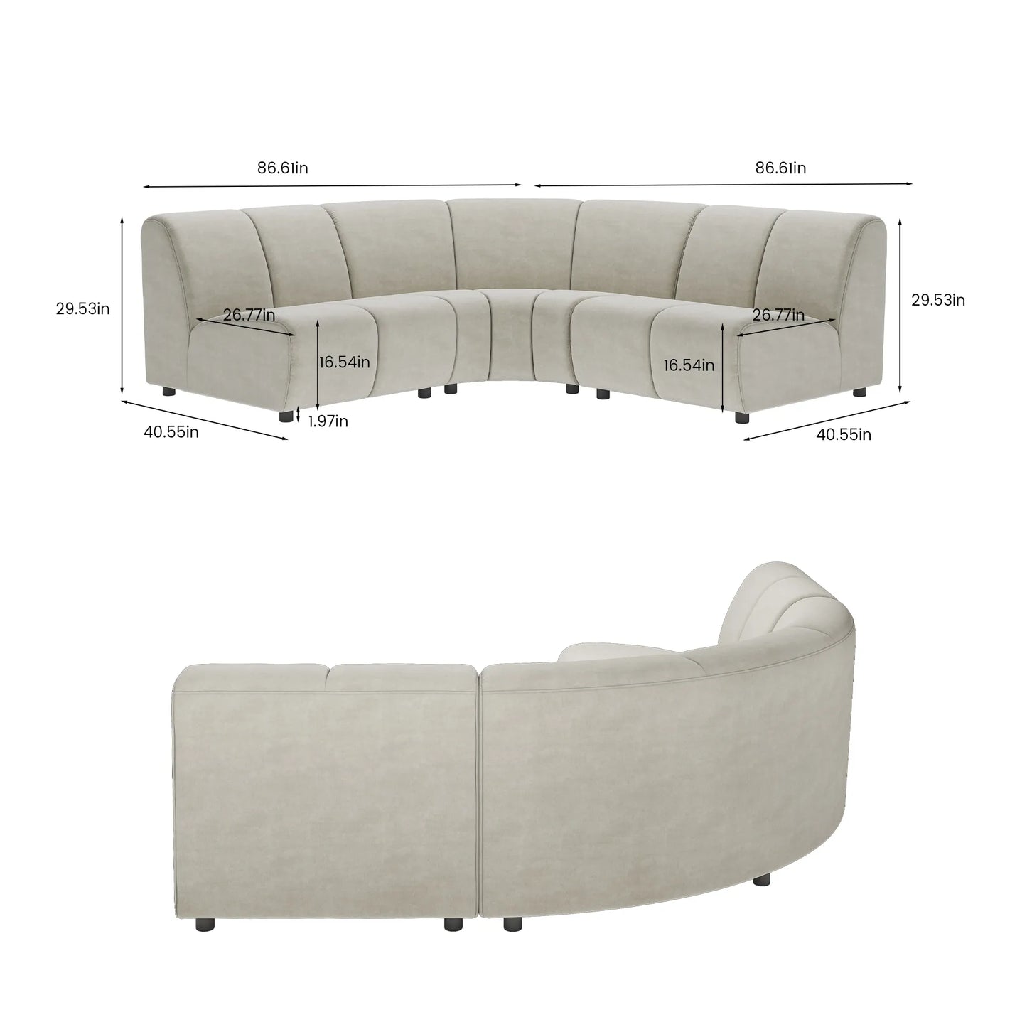 Canapé incurvé minimaliste moderne de 86,61 pouces