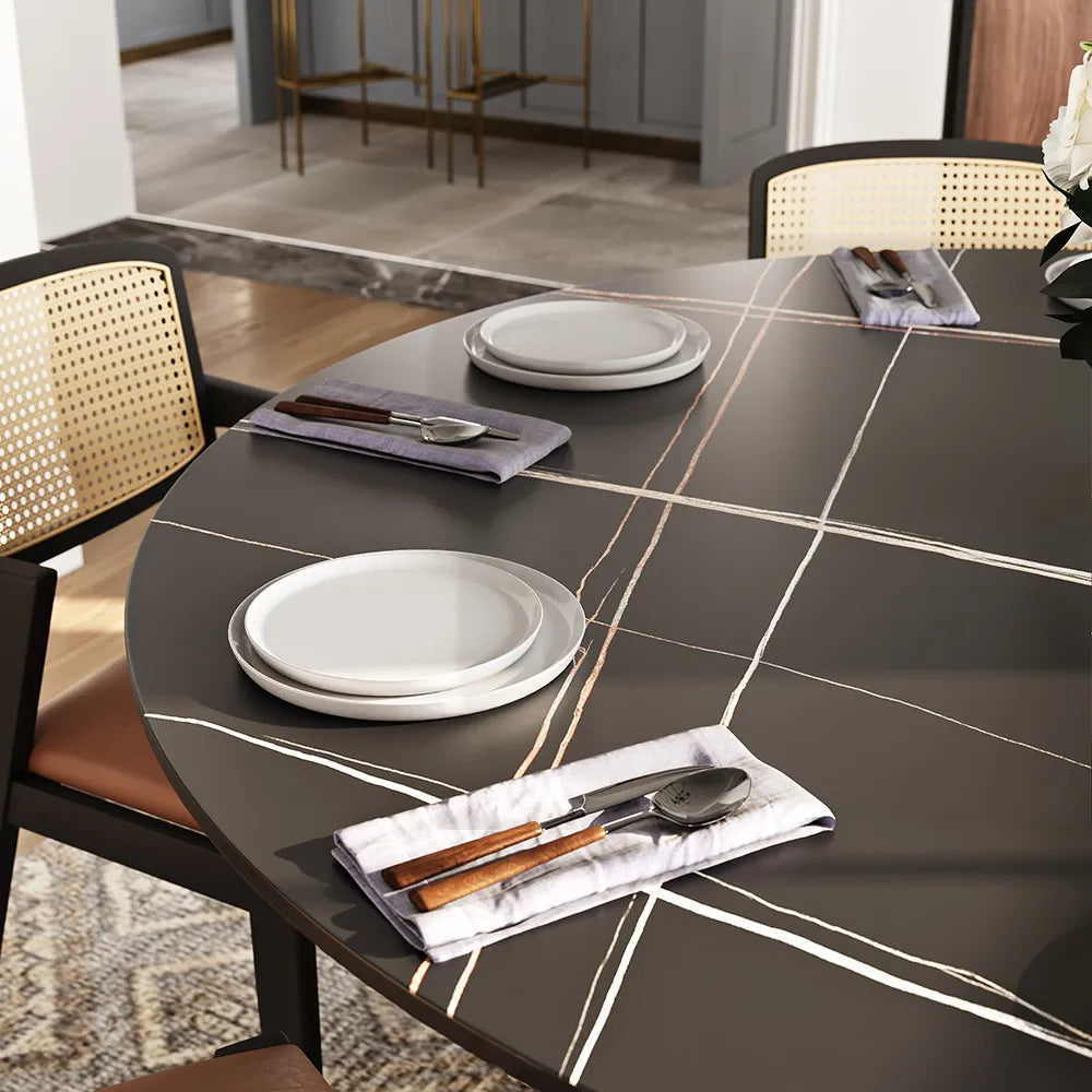 Vera - Table à manger ronde en pierre frittée mate 