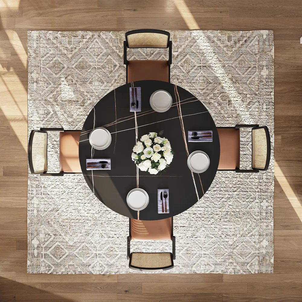 Vera - Table à manger ronde en pierre frittée mate 