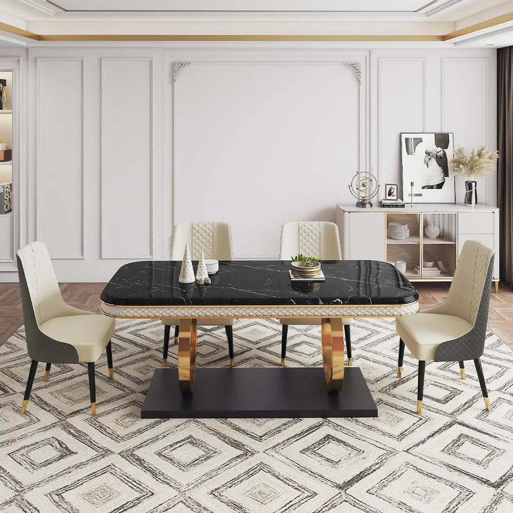 Table à manger moderne en faux marbre noir de 55 po pour 4 personnes 