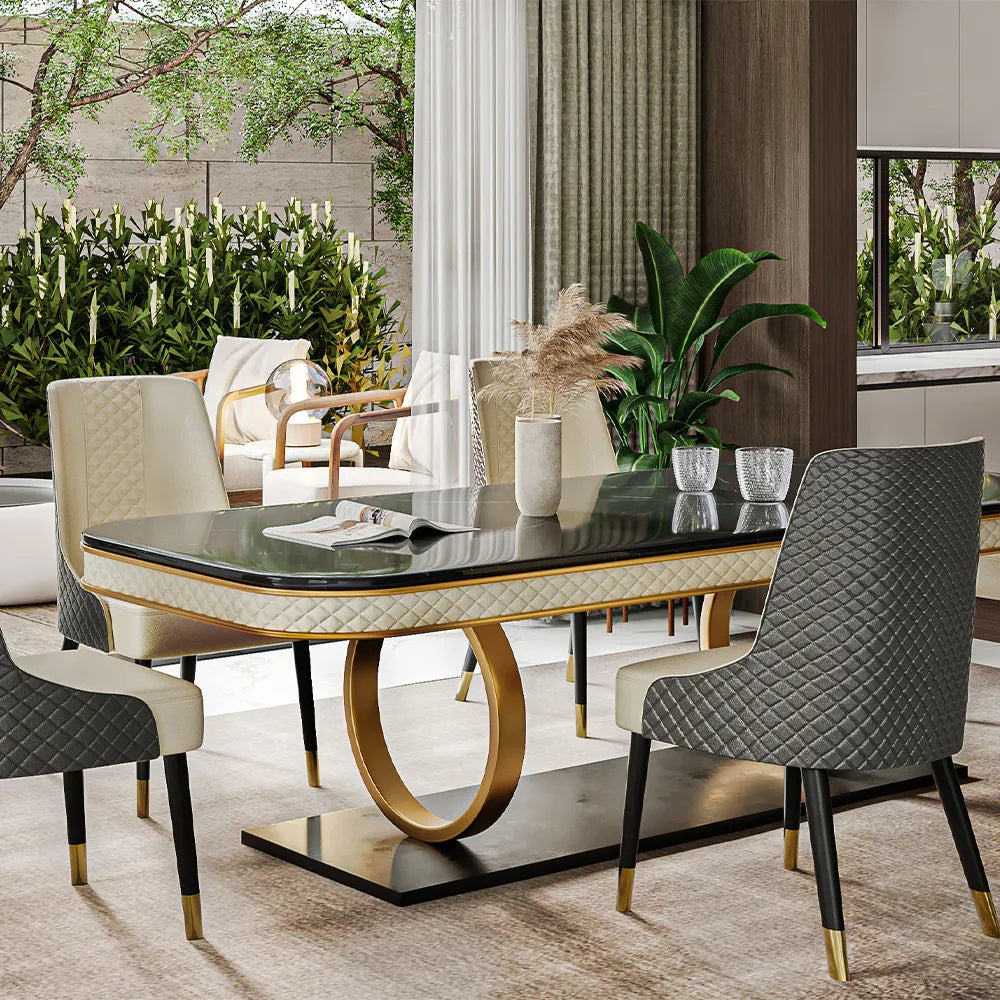 Table à manger moderne en faux marbre noir de 55 po pour 4 personnes 