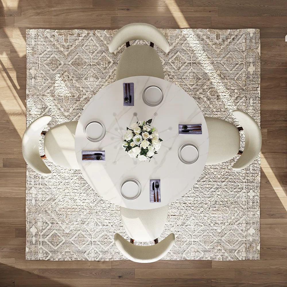Vera - Table à manger ronde en pierre frittée brillante 