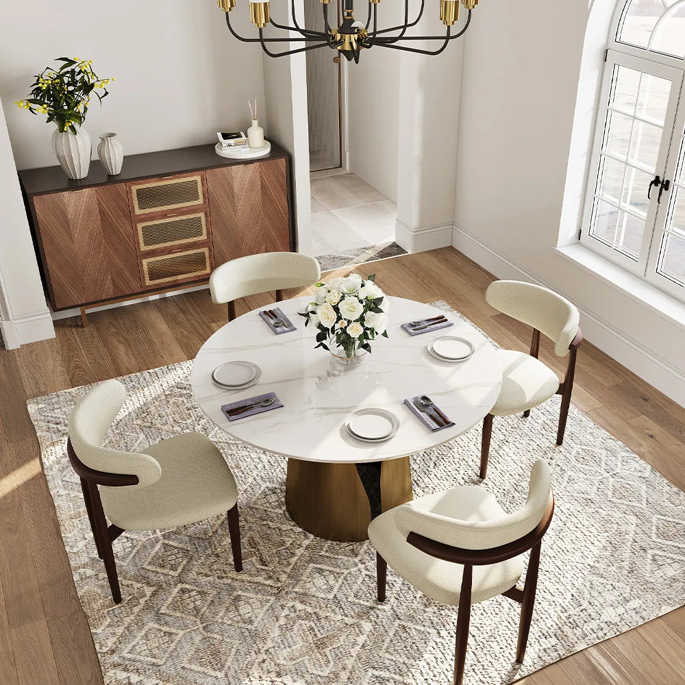 Vera - Table à manger ronde en pierre frittée brillante 