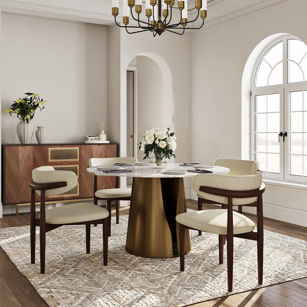 Vera - Table à manger ronde en pierre frittée brillante 