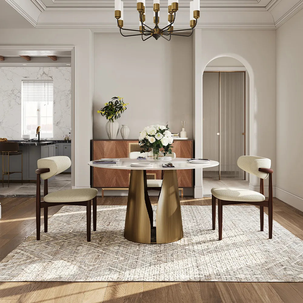 Vera - Table à manger ronde en pierre frittée brillante 