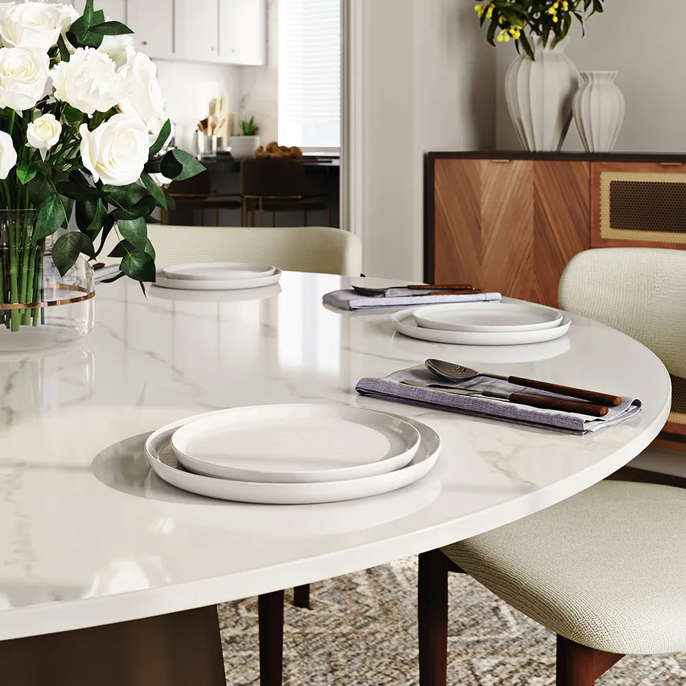 Vera - Table à manger ronde en pierre frittée brillante 