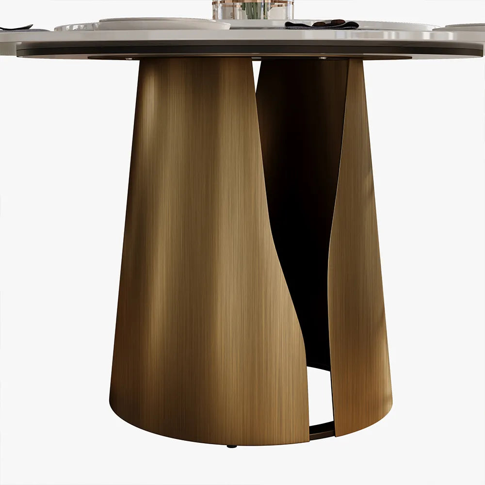 Vera - Table à manger ronde en pierre frittée brillante 