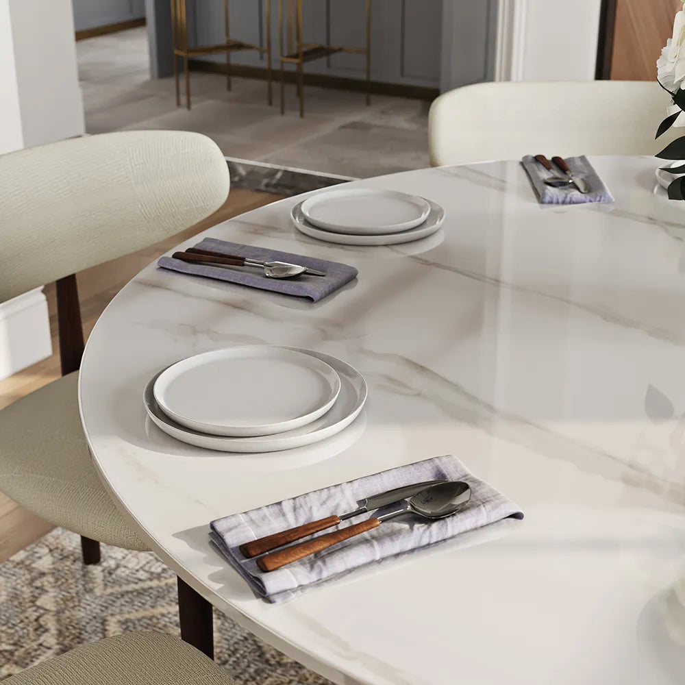 Vera - Table à manger ronde en pierre frittée brillante 