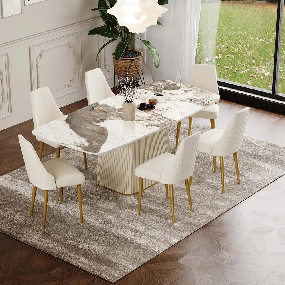 Lira - Table à manger rectangulaire en pierre frittée brillante 