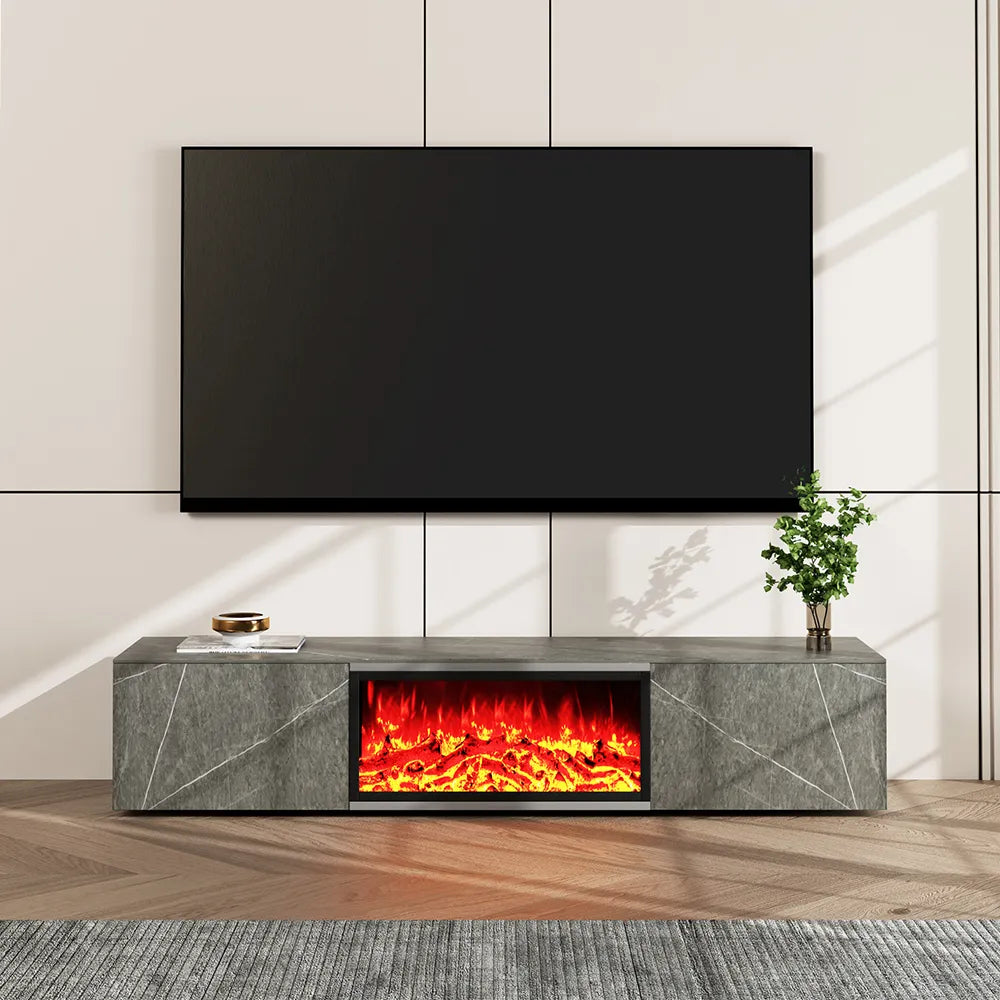 Meuble TV avec cheminée électrique de luxe moderne et lumineuse avec effets de flamme LED 