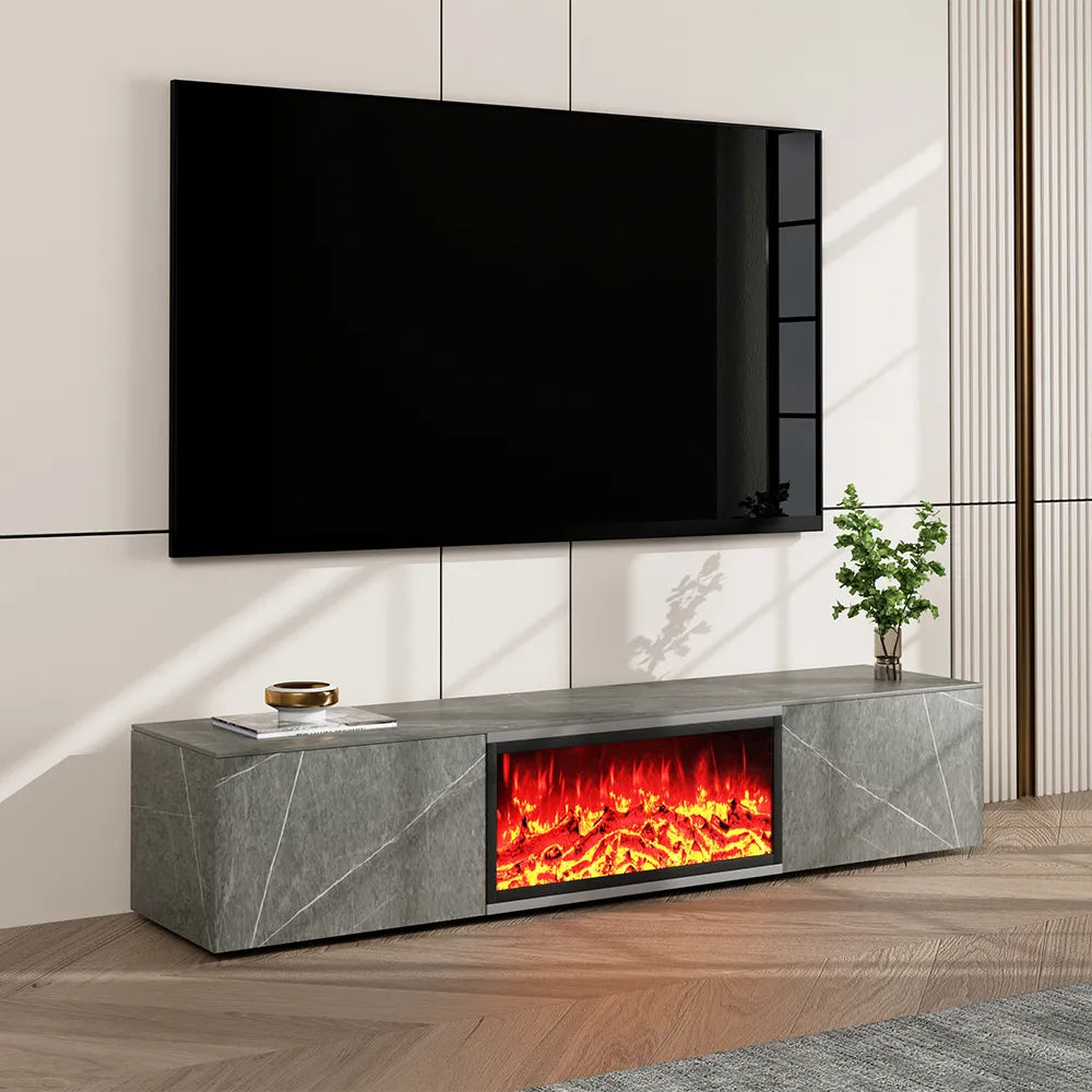 Meuble TV avec cheminée électrique de luxe moderne et lumineuse avec effets de flamme LED 