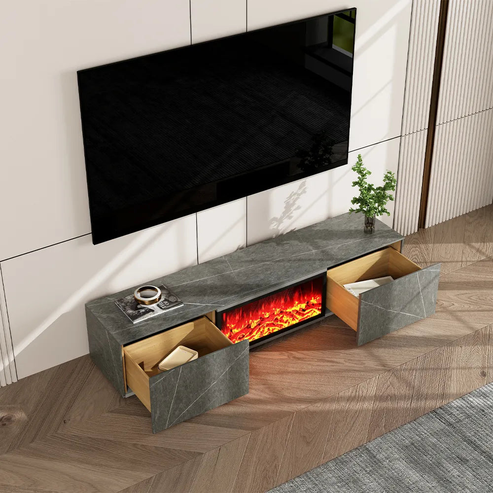 Meuble TV avec cheminée électrique de luxe moderne et lumineuse avec effets de flamme LED 