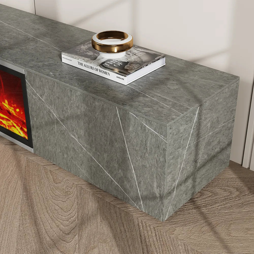 Meuble TV avec cheminée électrique de luxe moderne et lumineuse avec effets de flamme LED 