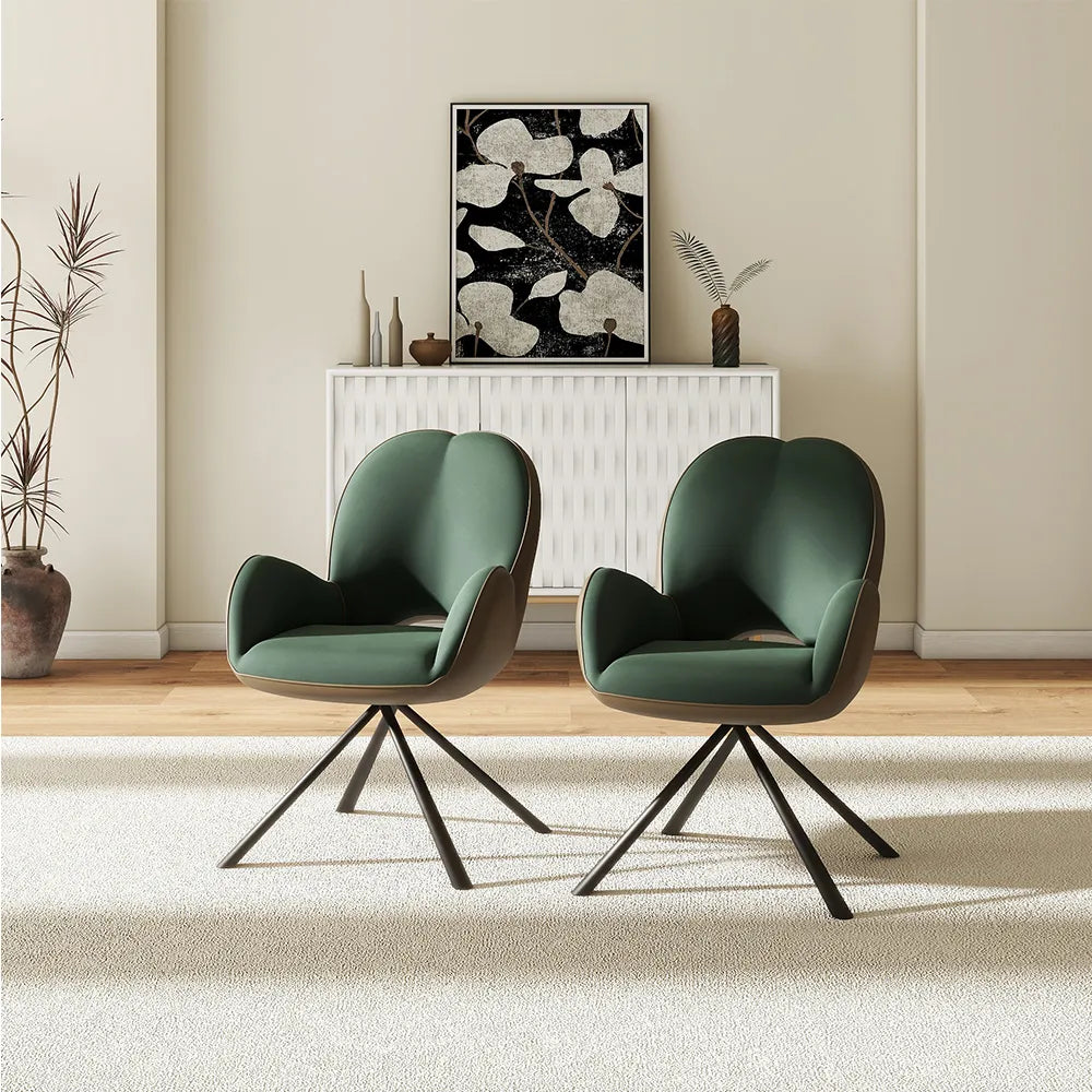 Lot de 2 chaises de salle à manger pivotantes modernes en velours vert 