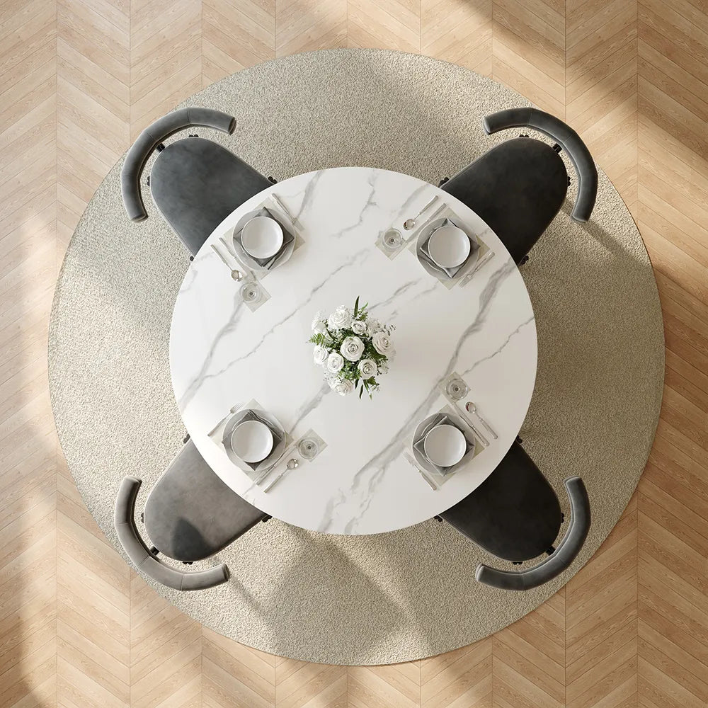 51in Hobart-Round Glossy Sintered Stone Dining Table