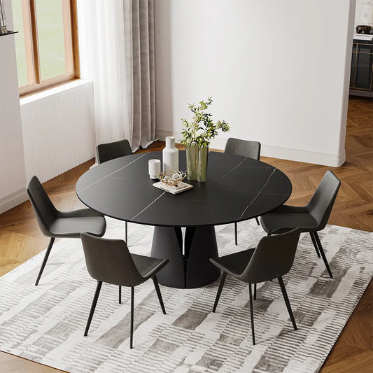 Vera - Table à manger ronde en pierre frittée mate