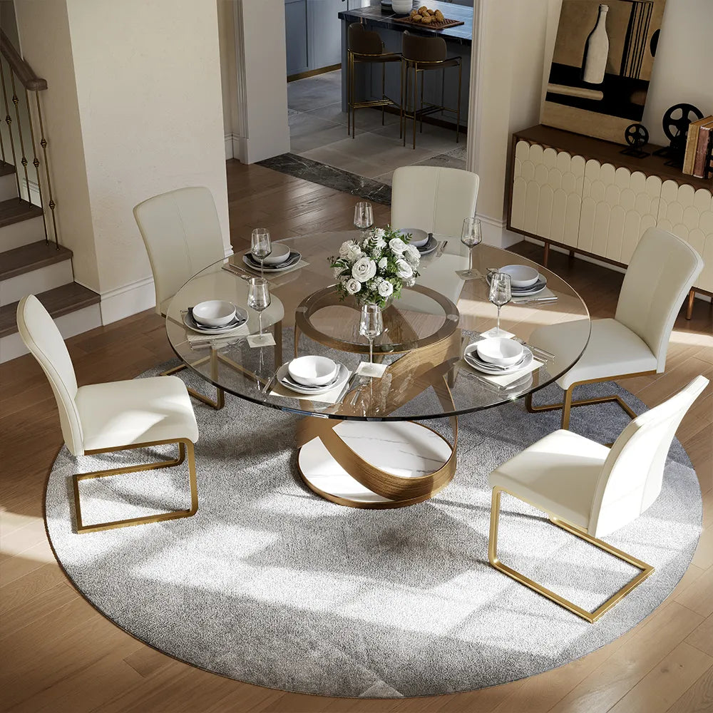 59in Maxwell-Round Tempered Glass Dining Table