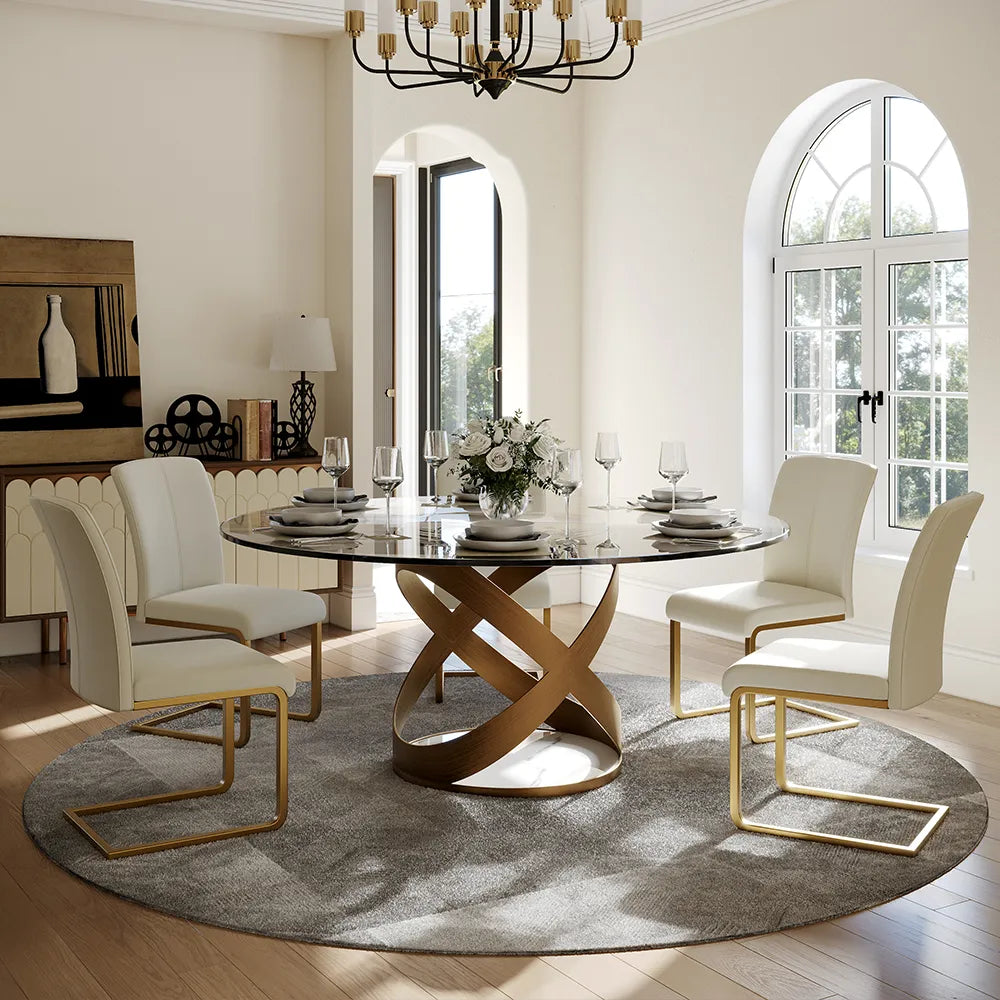 59in Maxwell-Round Tempered Glass Dining Table