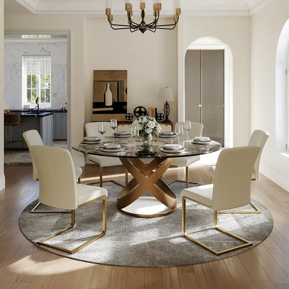 59in Maxwell-Round Tempered Glass Dining Table