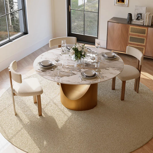 51-inch Hobart round polished sintered stone table, including 4 chairs
