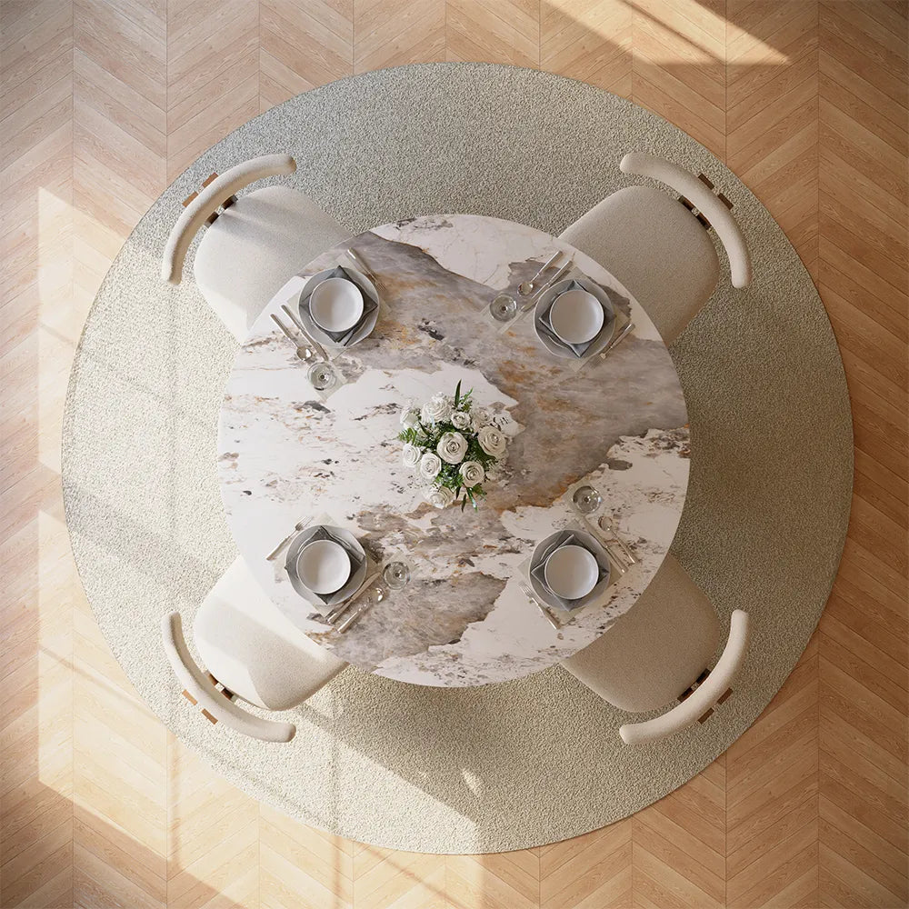 51-inch Hobart round polished sintered stone table, including 4 chairs