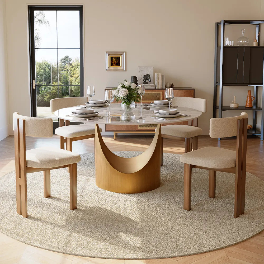 51-inch Hobart round polished sintered stone table, including 4 chairs