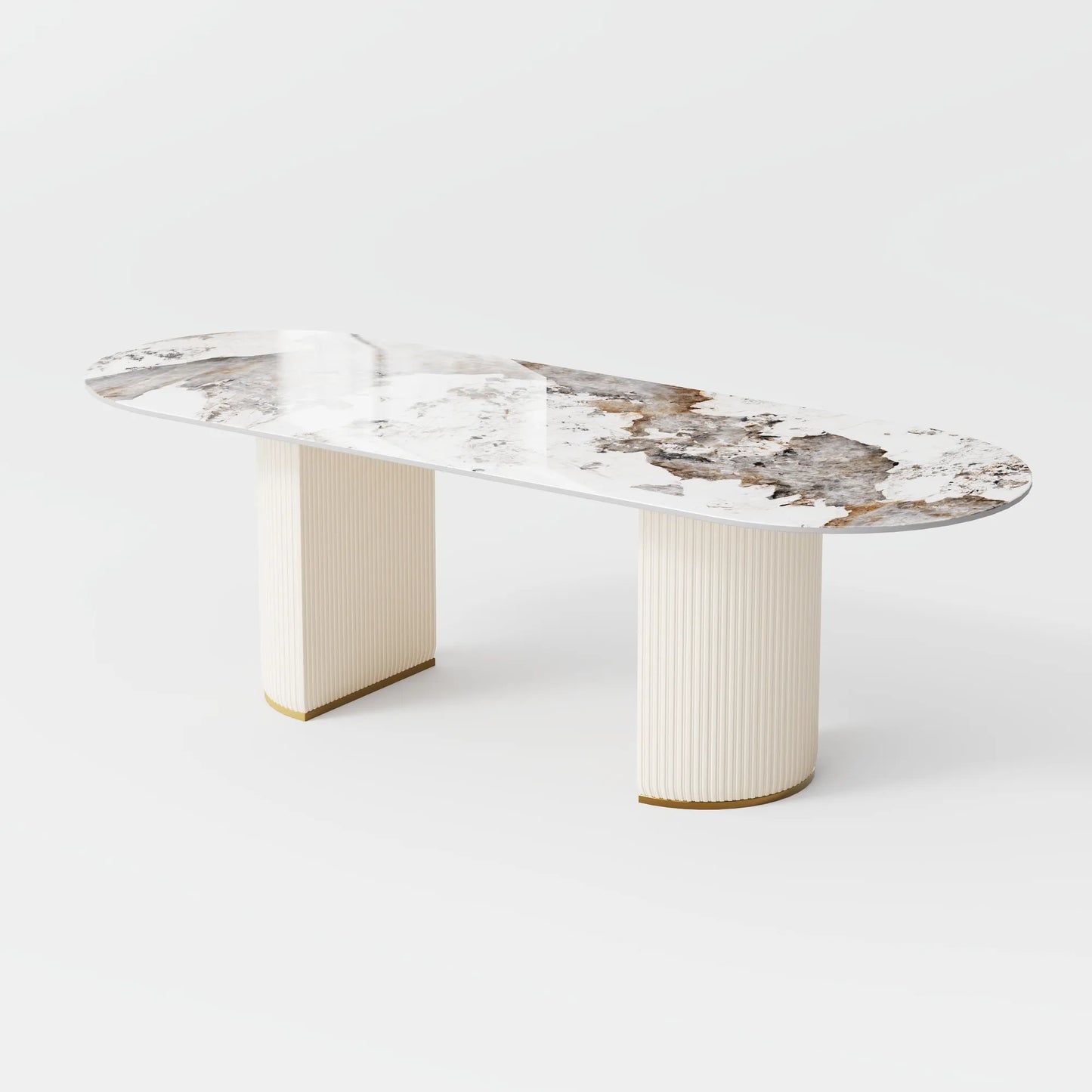 Lira - Table à manger ovale en pierre frittée brillante 