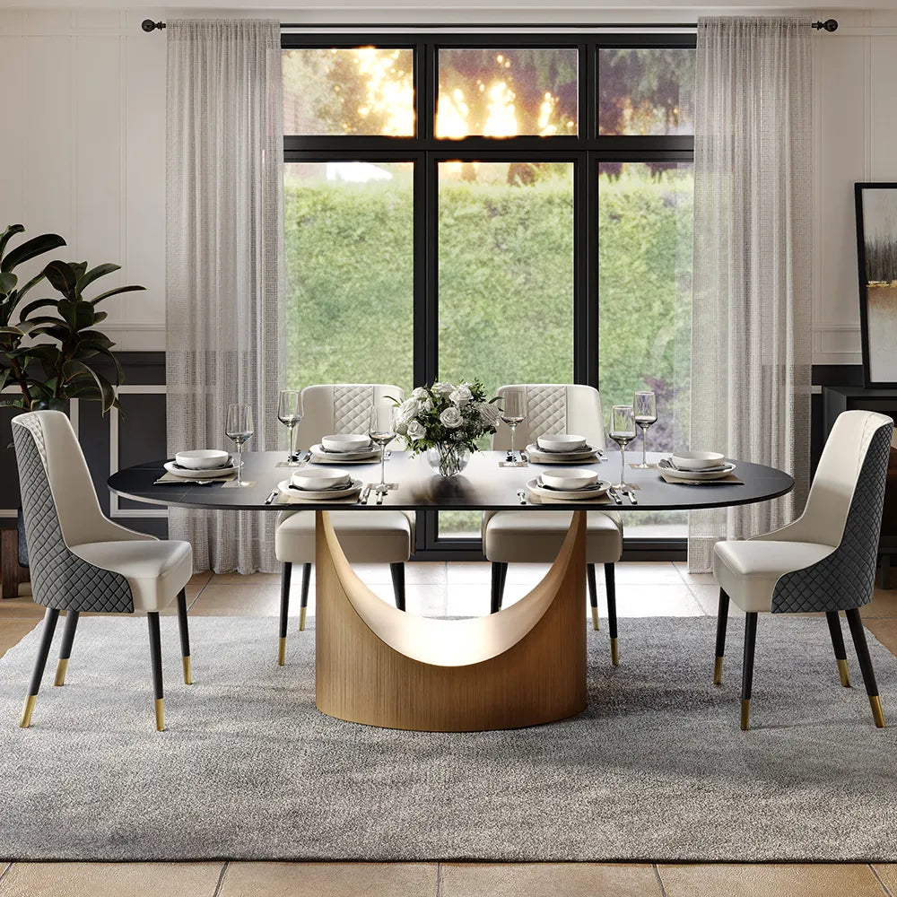Hobart - Table à manger ovale en pierre frittée de 71 po