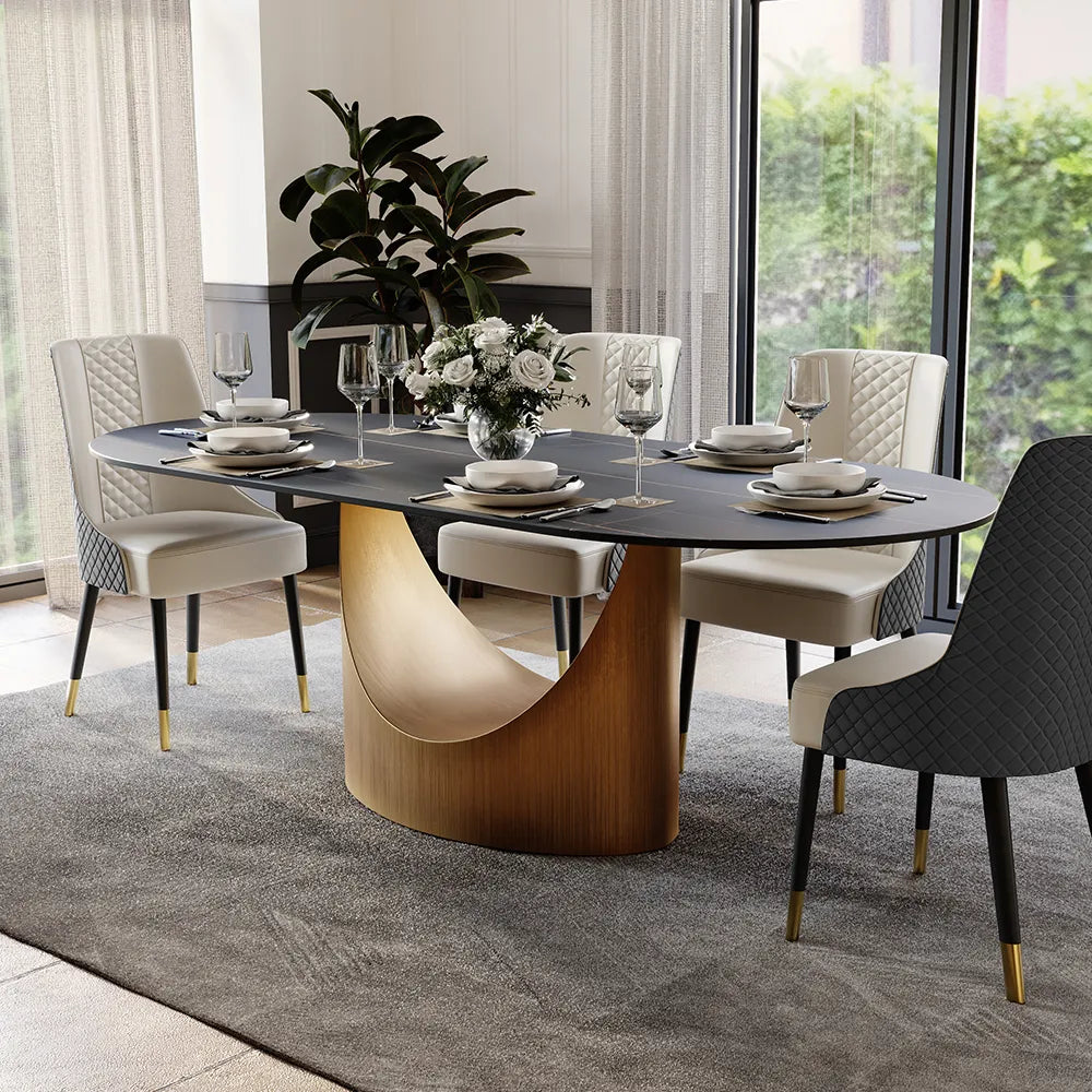 Hobart - Table à manger ovale en pierre frittée de 71 po