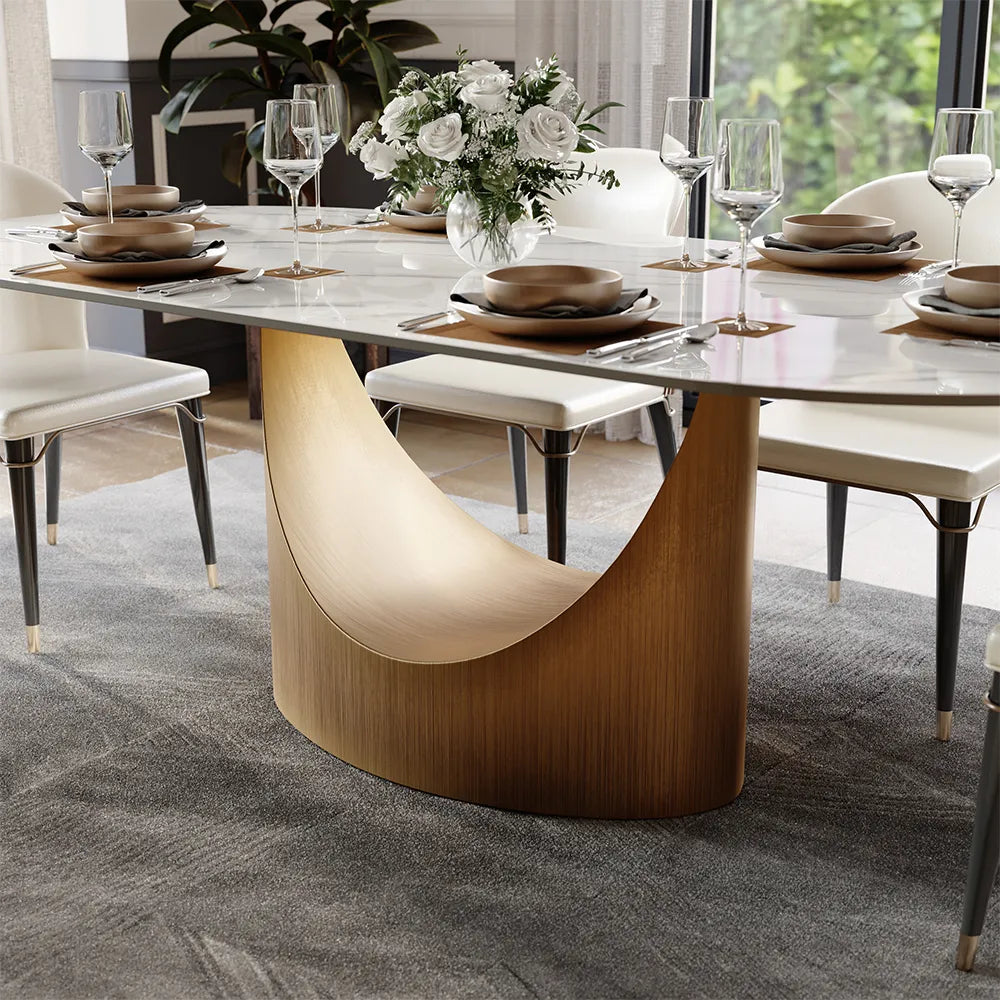 Hobart - Table à manger ovale en pierre frittée brillante 
