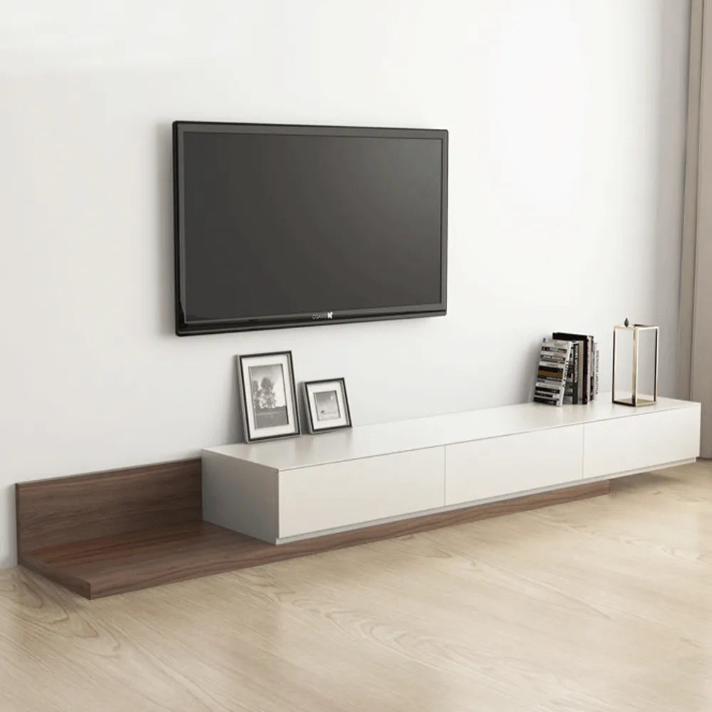 Meuble TV Fero Minimaliste extensible et rétractable à 3 tiroirs (78,74"-141,73"), noyer et noir 