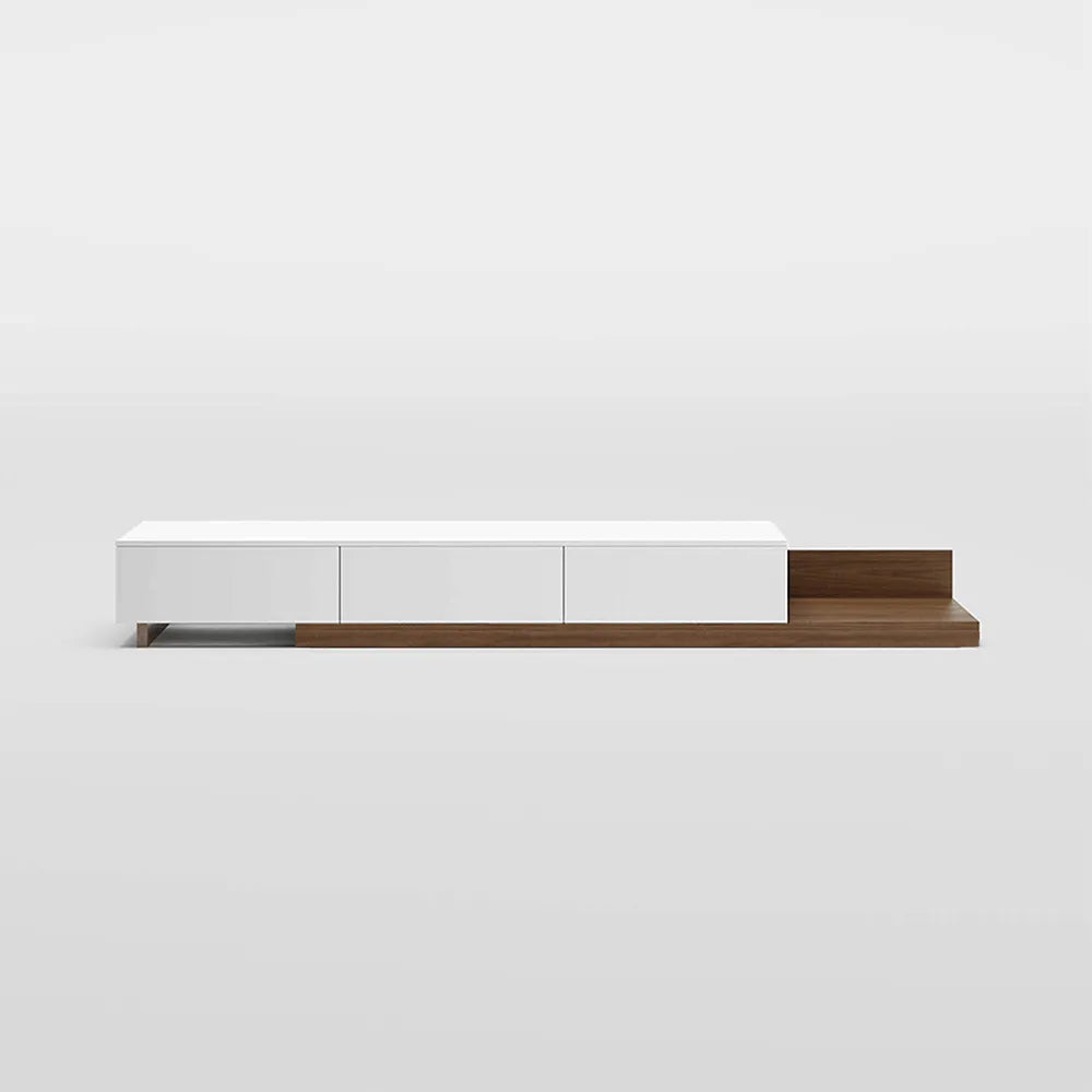 Meuble TV Fero Minimaliste extensible et rétractable à 3 tiroirs (78,74"-141,73"), noyer et noir 