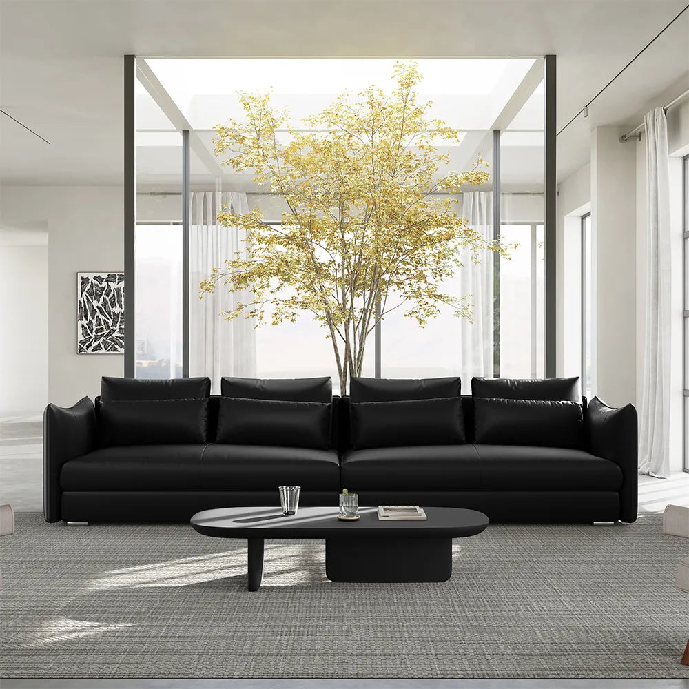 141-inch modern minimalist top-grain cowhide sectional sofa