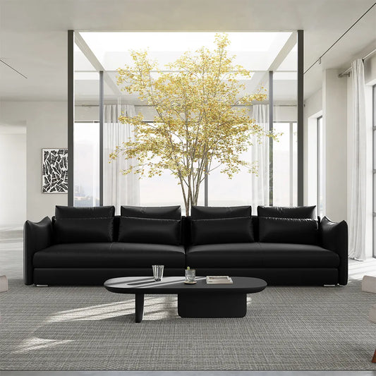 141-inch modern minimalist top-grain cowhide sectional sofa