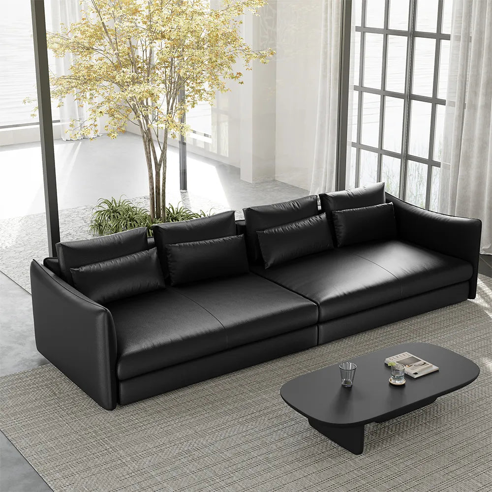 141-inch modern minimalist top-grain cowhide sectional sofa