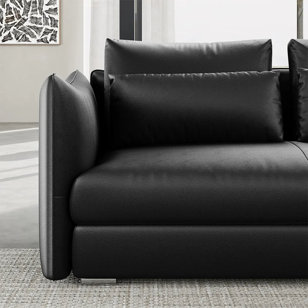 141-inch modern minimalist top-grain cowhide sectional sofa