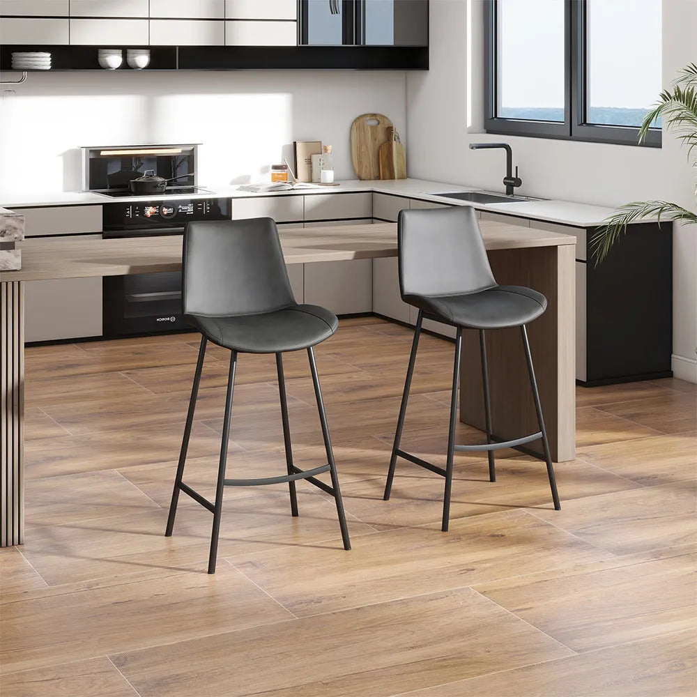 30'' Modern Minimalist Bar Height Faux Leather Stools Bar Set of 2