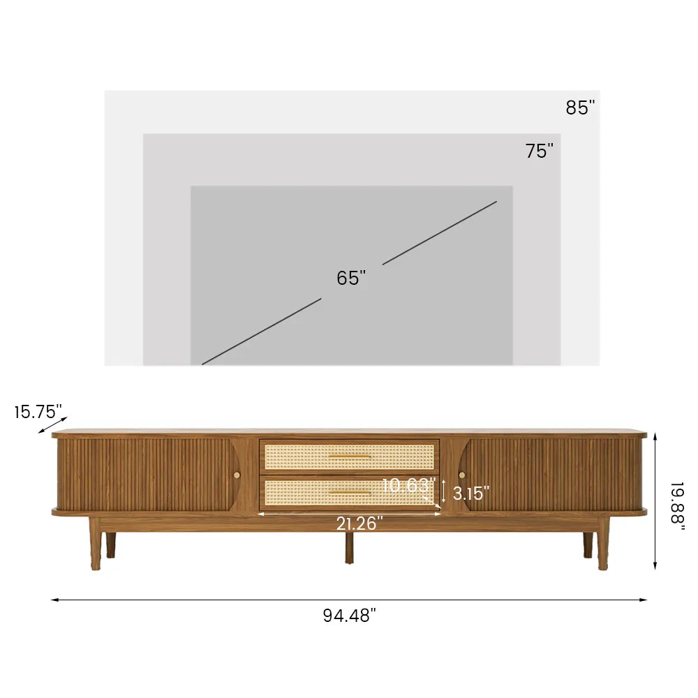 94.48" Mid-Century Modern Woven Rattan TV Stand