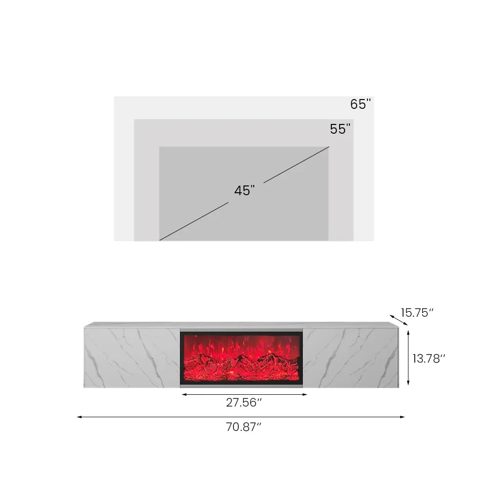 Meuble TV avec cheminée électrique de luxe moderne et lumineuse avec effets de flamme LED 
