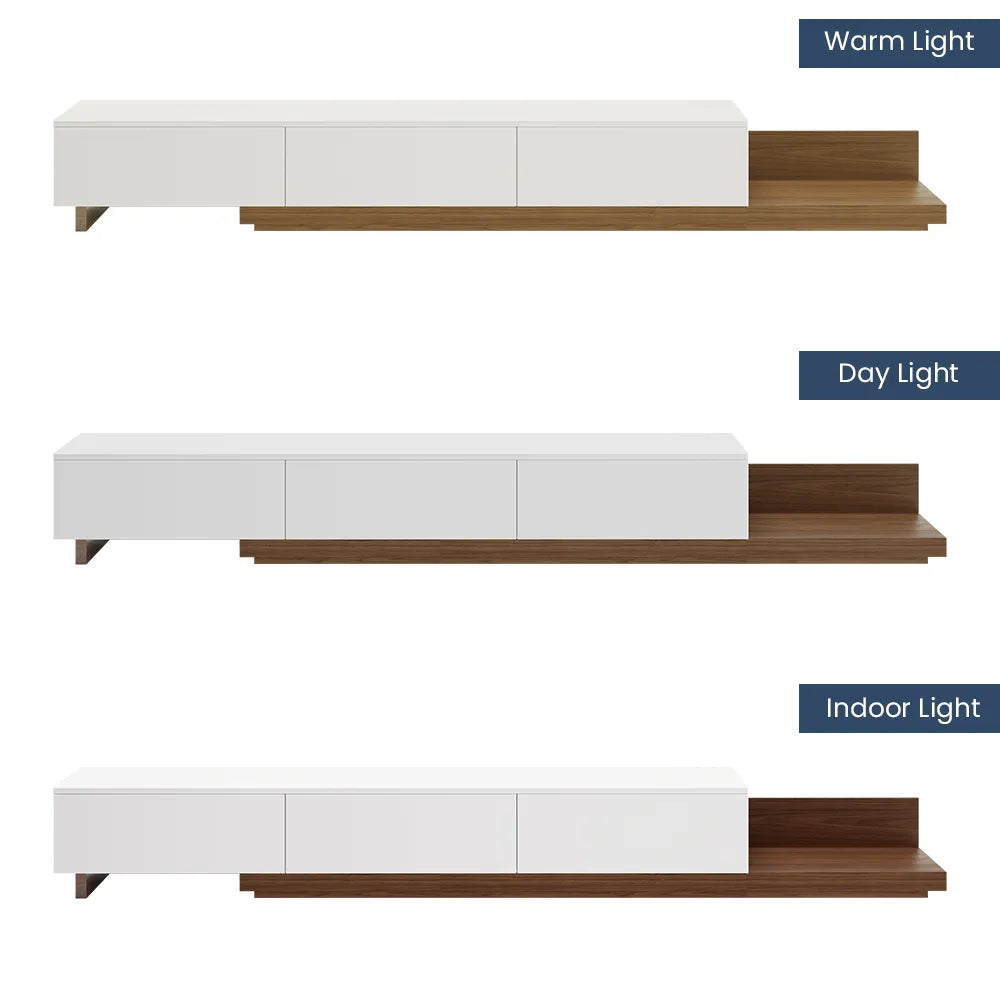 Meuble TV Fero Minimaliste extensible et rétractable à 3 tiroirs (78,74"-141,73"), noyer et noir 