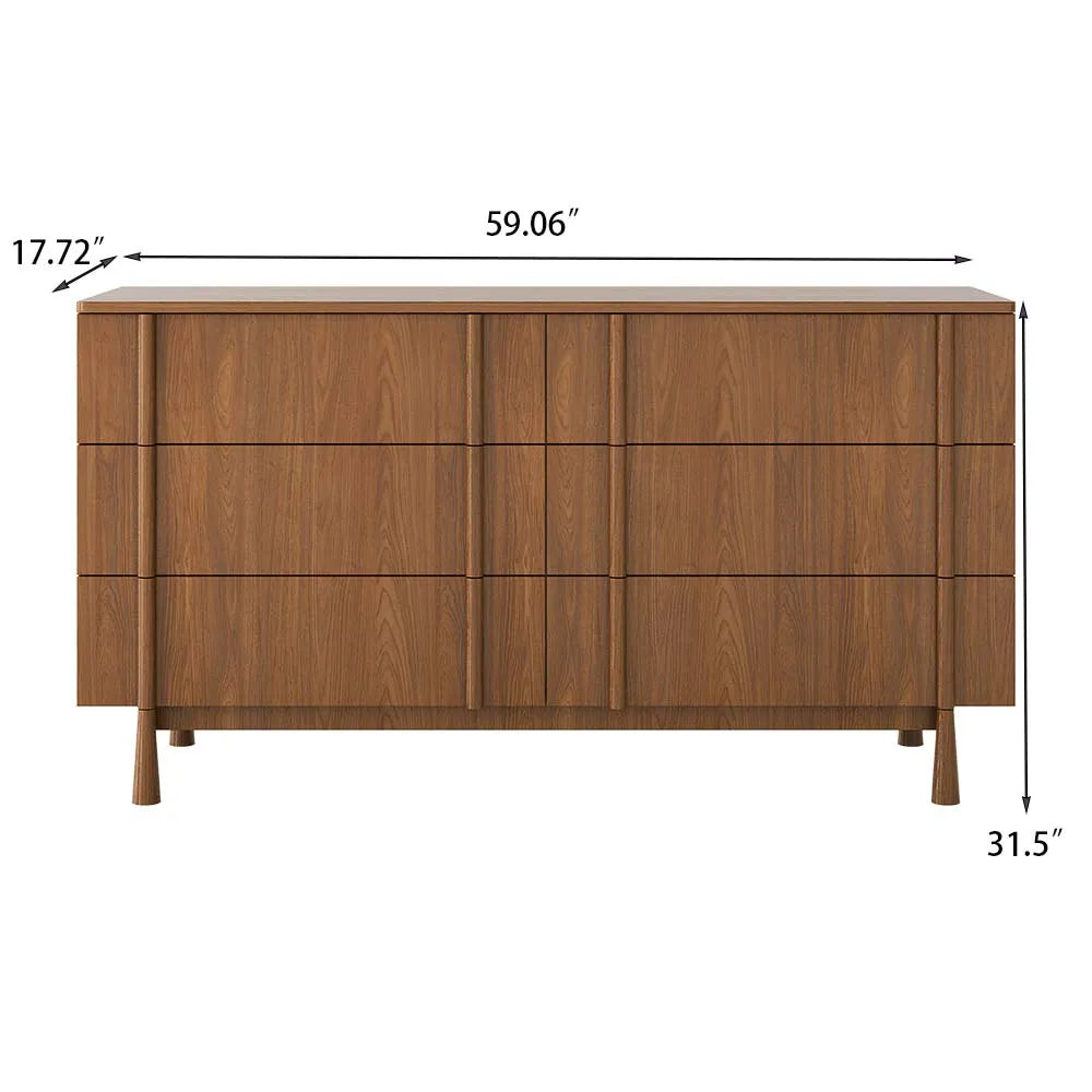 59"Mid-Century Modern 6-Drawer Dresser