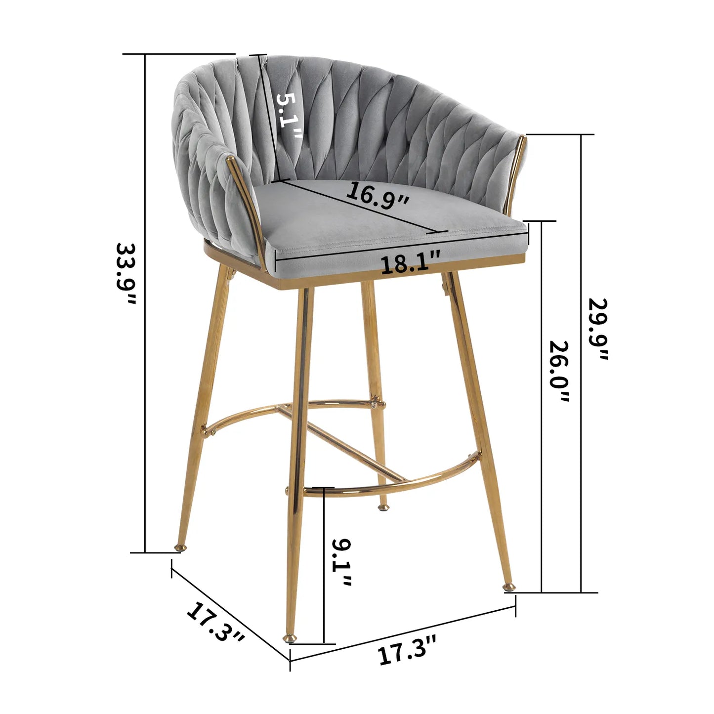 Ensemble de 2 tabourets de bar modernes de 26 po à hauteur de comptoir 